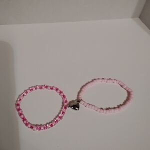 Handmade two piece light pink cute kids friendship bracelet set